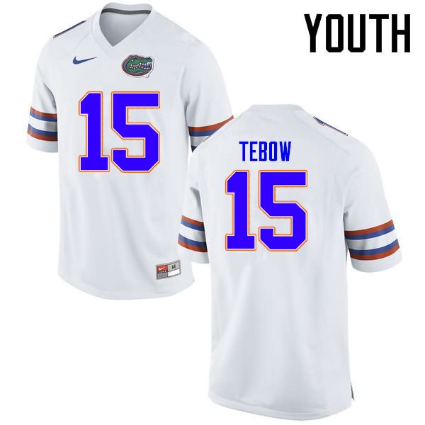 NCAA Florida Gators Tim Tebow Youth #15 Nike White Stitched Authentic College Football Jersey RNW2264ZY